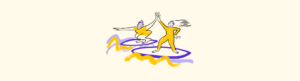 graphic of two surfers riding waves and high fiving
