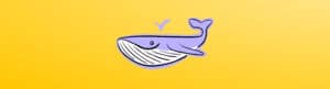 animation of a purple whale on a yellow background
