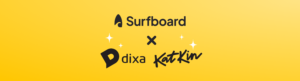 Surfboard, Dixa and Katkin logos