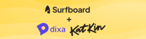 surfbord, dixa, and katkin logos on yellow background