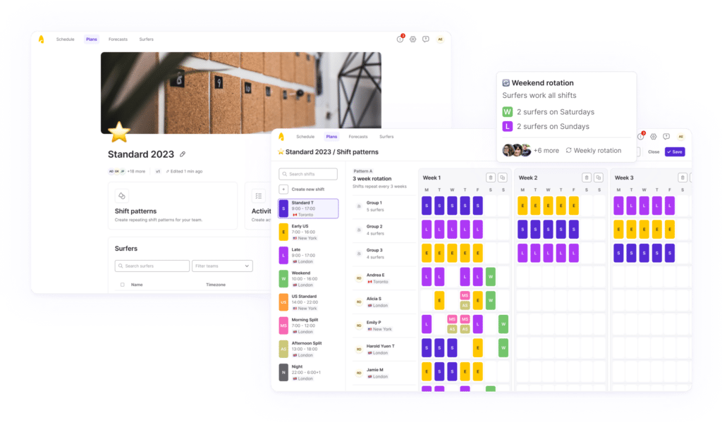 Surfboard shift plans and shift pattern builder