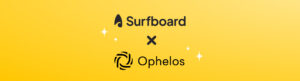 surfboard and Ophelos logos on a yellow background